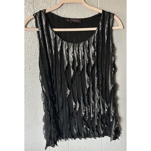 Hayley Matthews Black and Silver Shimmer Sleeveless Blouse Size S Elegant‎